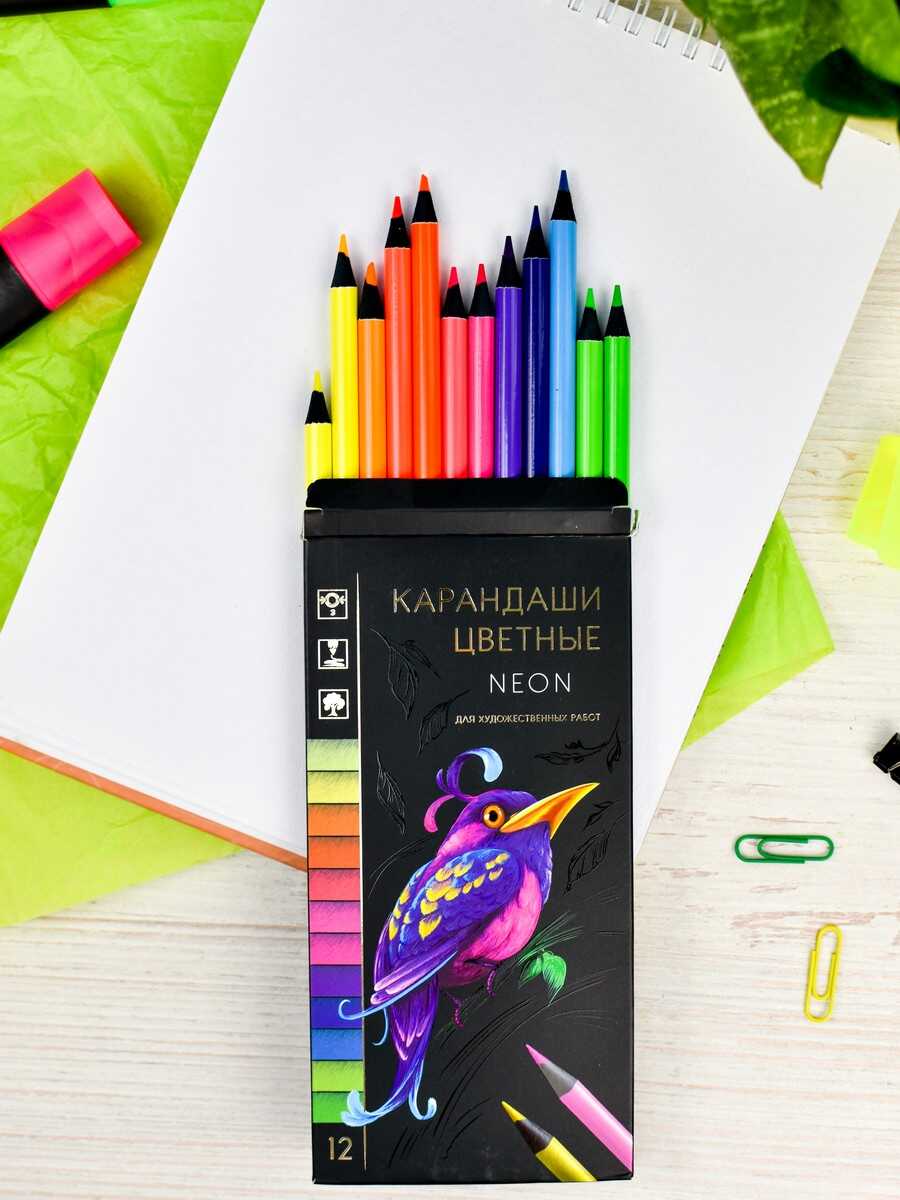 Карандаши цветные 12цв. Феникс+ Неон круглые 64100 