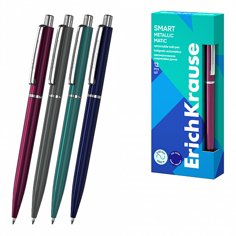 Ручка шариковая автоматическая ErichKrause Smart Matic Metallic синяя 0.7мм. 61095