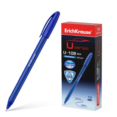 Ручка шариковая ErichKrause U-108 Original Stick U-series синяя 1 мм. 53738