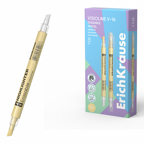 Маркер текстовый двухсторонний ErichKrause Visioline V-16 Erasable Pastel желтый 60790