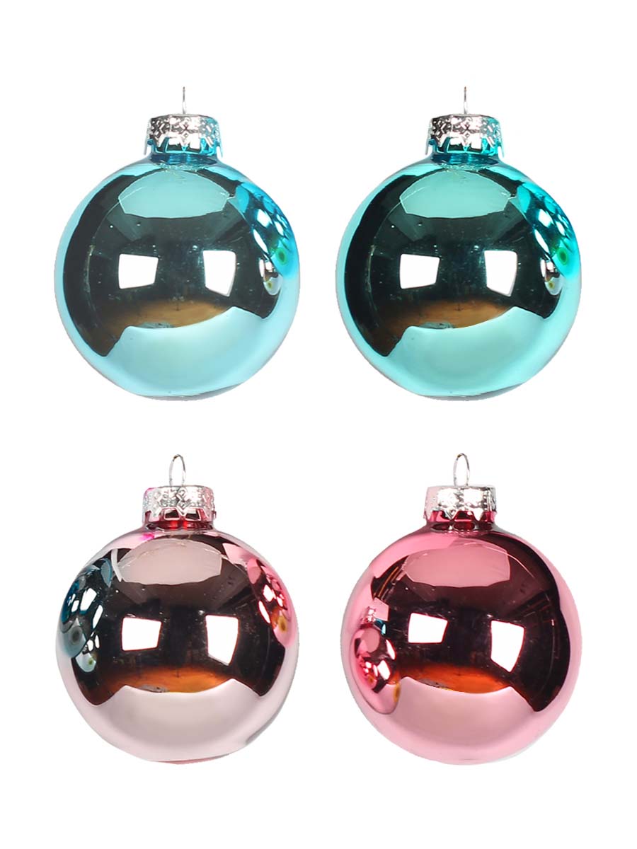 Набор ёлочных украшений из стекла Розовый с голубым, набор из 4 штук. 6х6х6см 90653 Феникс-Презент