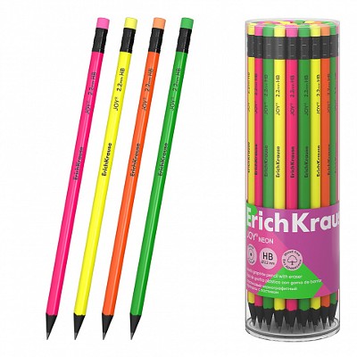 Карандаш ч/г пластиковый ErichKrause Joy Neon круглый, с ластиком 43582