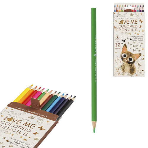 Карандаши цветные 12цв. BrunoVisconti LoveMe Милый котик трехгранные 30-0154