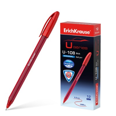 Ручка шариковая ErichKrause U-108 Original Stick U-series красная 1 мм. 53741