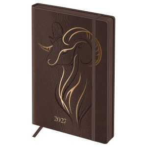 Ежедневник А5 176л. датированный 2027г. БиДжи Символ года корич, кожзам, цвет. срез с резинкой 68221