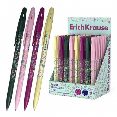 Ручка шариковая ErichKrause R-301 Stick Floral Soul синяя 0.7мм. 63078