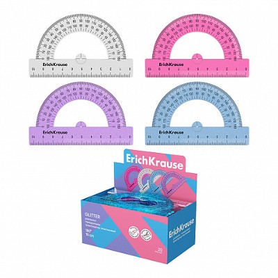Транспортир пластиковый ErichKrause Glitter 10см./180* ассорти 4цв. 55530