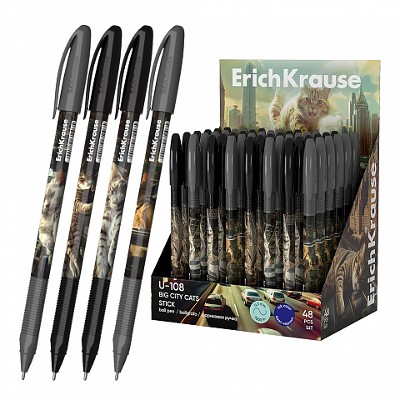 Ручка шариковая ErichKrause U-108 Stick Big City Cats синяя 1мм. 63104
