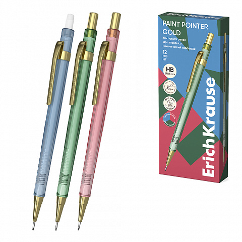 Карандаш механический ErichKrause Paint Pointer Gold 0,5мм. с ластиком HB 62780