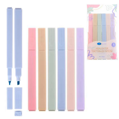 Набор маркеров текстовыделителей Basir Pastel на водной основе, 6 цветов MC-7462