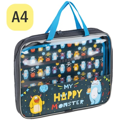Папка с ручками А4 ArtSpace Happy Monster полиэстер на молнии, внутренний блок 42172