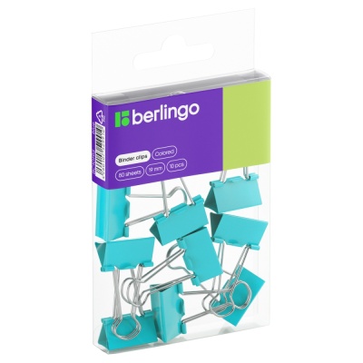 Зажимы для бумаг 19мм. Berlingo 10 шт. голубые BC1019d