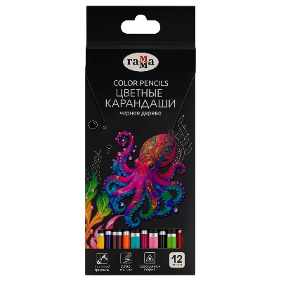 Карандаши цветные 12цв. Гамма Классические черное дерево 112025