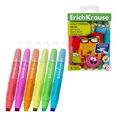 Мелки гелевые 6цв. ErichKrause Jolly Friends Neon 65540