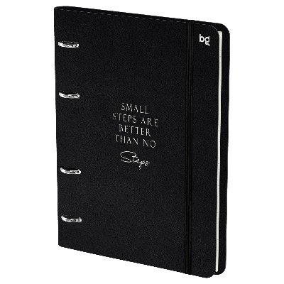 Тетрадь А5 120л. клетка на 4-х кольцах со сменным блоком BG Моно. Черный, кожзам 59503