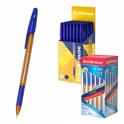 Ручка шариковая ErichKrause R-301 Stiсk&Grip Amber синяя 0.7мм. 39530