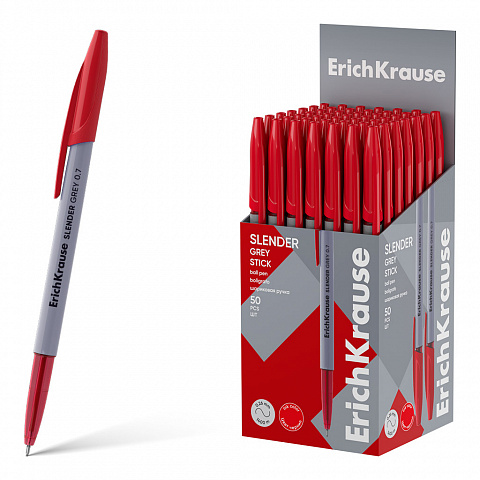Ручка шариковая ErichKrause Slender Stick Grey Super Glide Technology красная 0,7мм. 63085