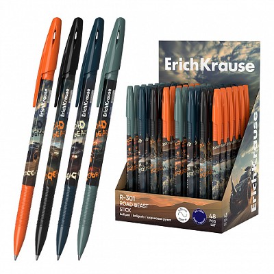 Ручка шариковая ErichKrause R-301 Stick Road Beast синяя 0,7мм. 63075