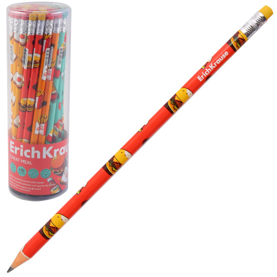 Карандаш ч/г пластиковый ErichKrause Cheat Meal, с ластиком, круглый HB 65561