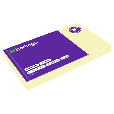 Бумага для заметок с клеевым краем 125*75мм. 100л. Berlingo Ultra Sticky пастель желтый 39300