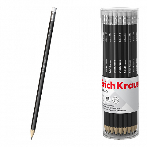 Карандаш ч/г ErichKrause Jet Black шестигранный, с ластиком HB 45606