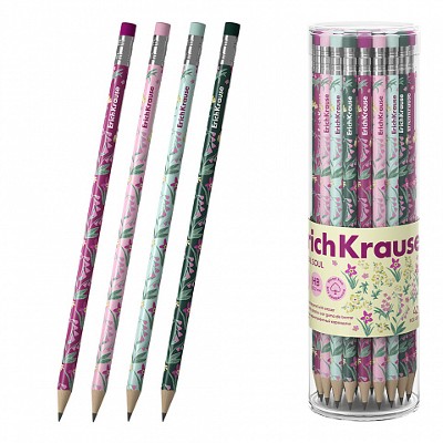 Карандаш ч/г пластиковый ErichKrause Floral Soul круглый, с ластиком HB 62775
