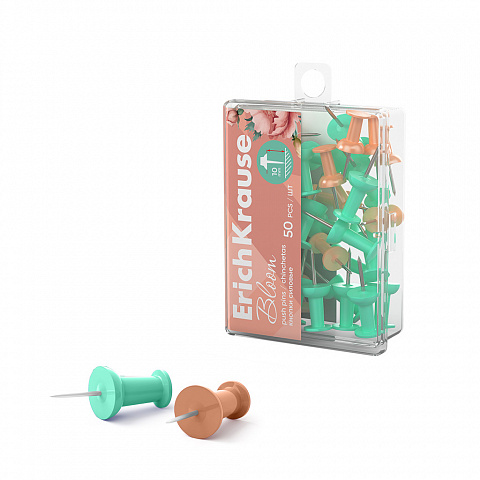 Кнопки силовые 50шт. цветные ErichKrause Pastel Bloom в пластиковом пенале 62061