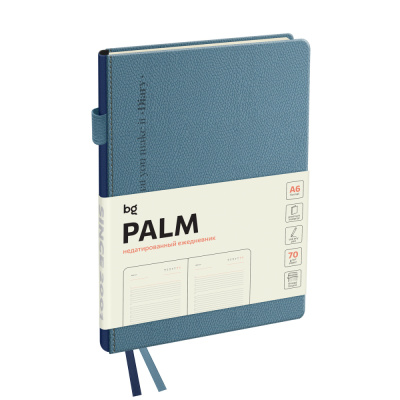 Ежедневник А6 136л. недатированный БиДжи Palm. Steel blue голубой кожзам 61326