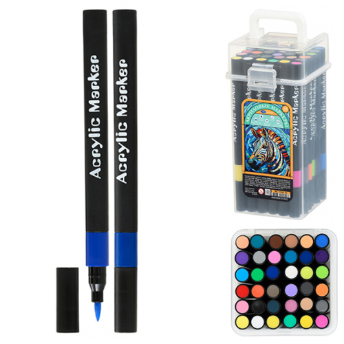 Набор маркеров акриловых Basir Зебра 36цв. с кистью на водной основе MC-7506-36