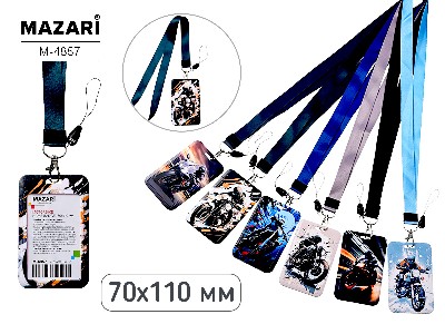Бейдж вертикальный Mazari MOTORBIKE с рисунком на ленте, пластиковый, 70х110мм. М-4857