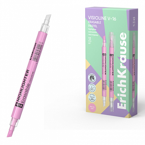 Маркер текстовый двухсторонний ErichKrause Visioline V-16 Erasable Pastel розовый 60792