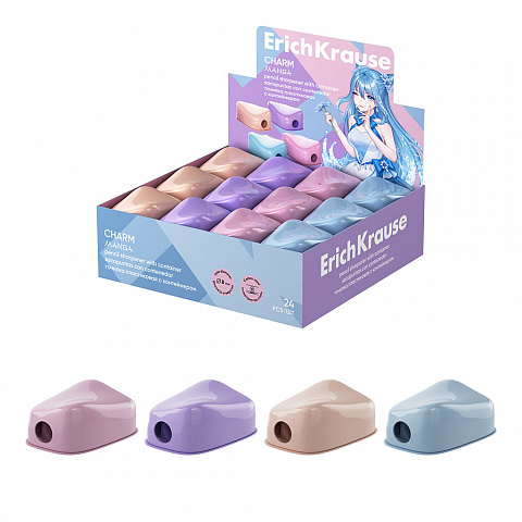 Точилка пластиковая ErichKrause Charm, Manga одно отверстие с контейнером 60033