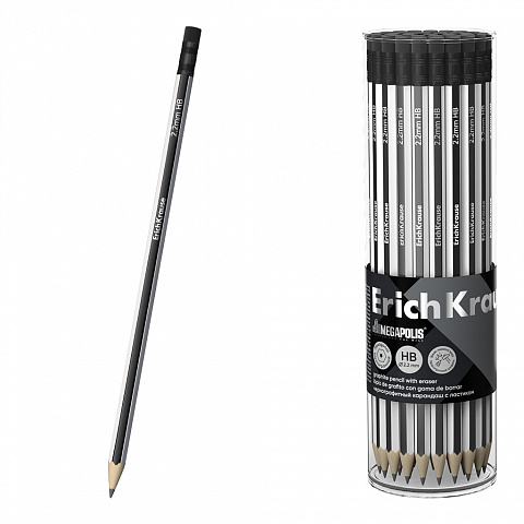 Карандаш ч/г ErichKrause Megapolis шестигранный с ластиком HB 45486
