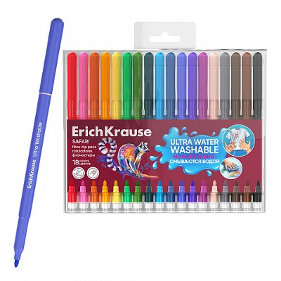 Фломастеры 18цв. ErichKrause Safari Ultra Washable 65460