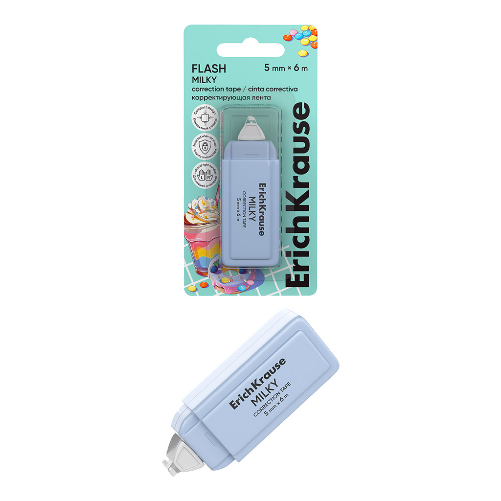 Корректирующая лента ErichKrause Flash Milky, 5мм х 6м, голубой 65019