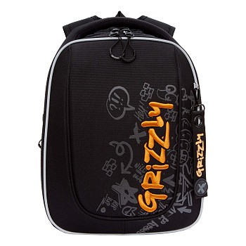 Рюкзак школьный жесткий Grizzly 29*36*18см. 1 черный-оранжевый RAf-593-2