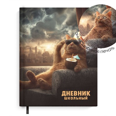 Дневник школьный 1-11 классов Феникс+ Кот и апокалипсис 48л. твердый переплет, 3D аппликация 72560