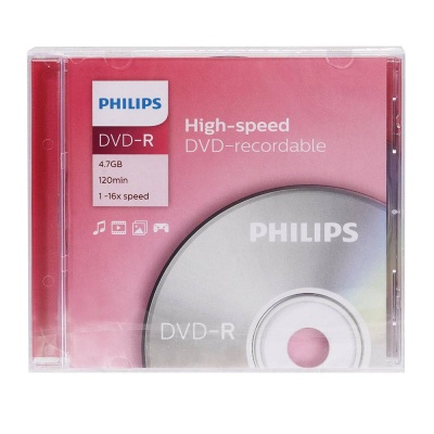 Диск DVD-R PHILIPS, 4,7 Гб, 16x, Slim Case 1 штука DM4S6S01F/97