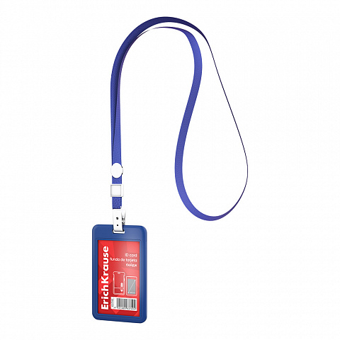 Бейдж вертикальный ErichKrause слайдер, твердый пластик с лентой (синяя) 63740