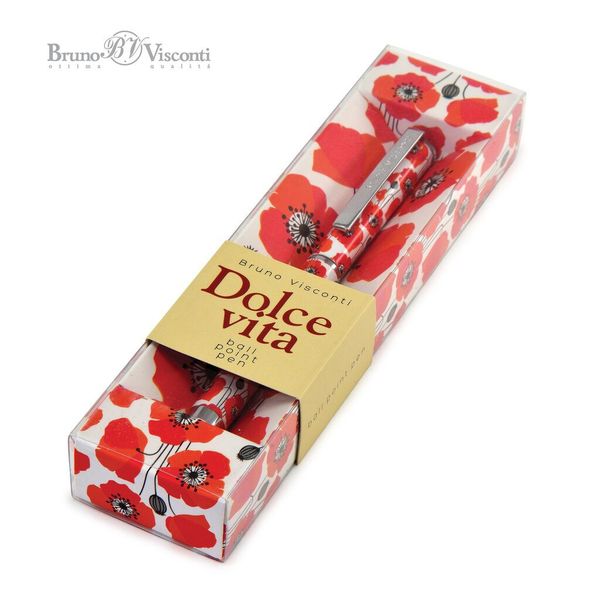 Ручка шариковая в футляре синяя BrunoVisconti DolceVita Маки 0,7мм. метал. корпус 20-0252/04