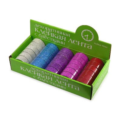 Скотч декоративный 15*5мм. с глиттером HobbyTime ассорти 2-438/01