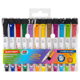 Маркеры на магните со стирателем для белой доски и планера Brauberg POP-ART 12 цв. 152568