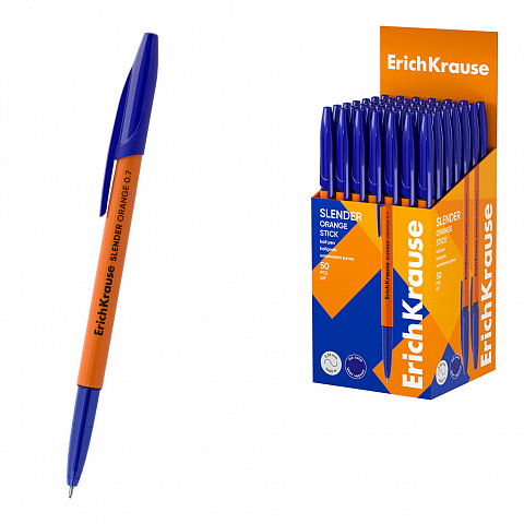 Ручка шариковая ErichKrause Slender Orang Stick синяя 0.7 мм. 63089