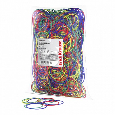Резинки канцелярские для денег ErichKrause  1000гр. d-60мм. цветные 59820