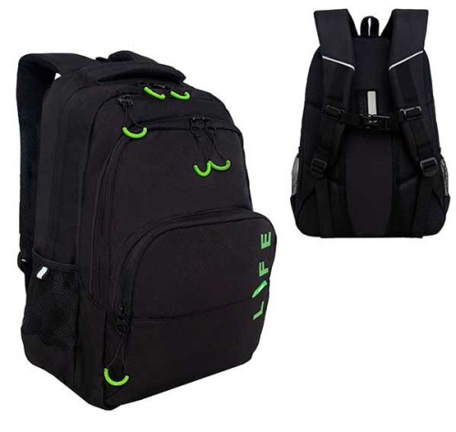 Рюкзак Grizzly 32*45*23см. черный-салатовый RU-430-10